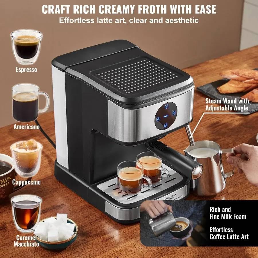 Image of Fastlink‚15 Bar Espresso Machine: Make Professional Coffee & Latte at Home - Milk Frother & Steam Wand Included