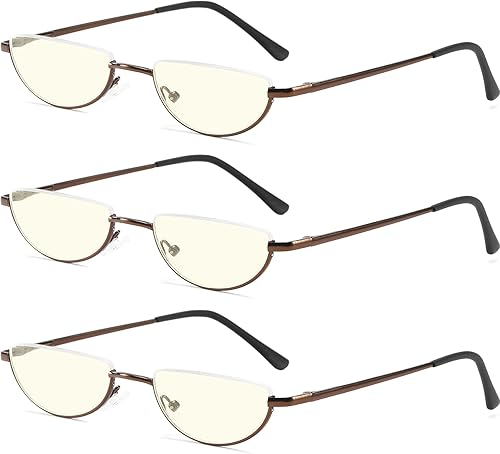 Miniatura 7 de Lentes de lectura de media luna, anti luz azul, rayos UV, medio marco semi lente delgado con bisagra de resorte con funda para hombres y mujeres