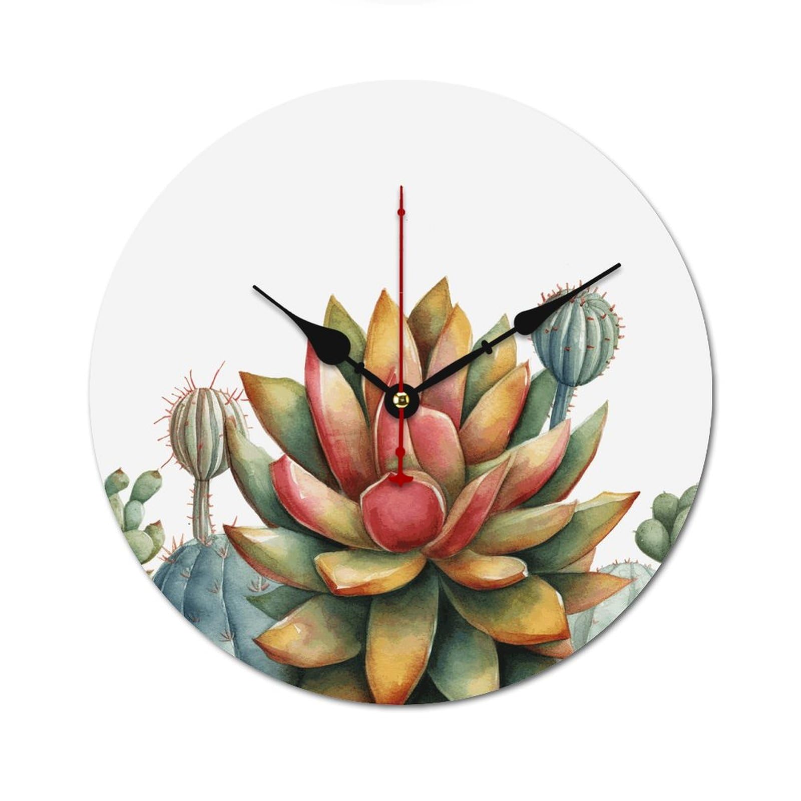 Horloge murale moderne en bois de 30 cm, design épuré aux finitions aquarelle botaniques