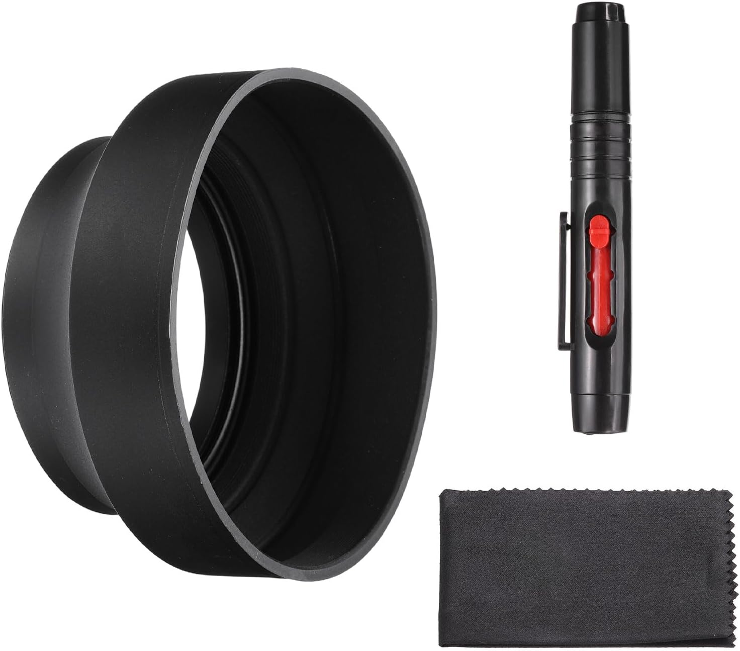 PATIKIL 67mm Rubber Camera Lens Hood, Collapsible in 3 Steps Black Universal Sun Shade Shield with Fiber Cleaning Cloth Cleaning Pen