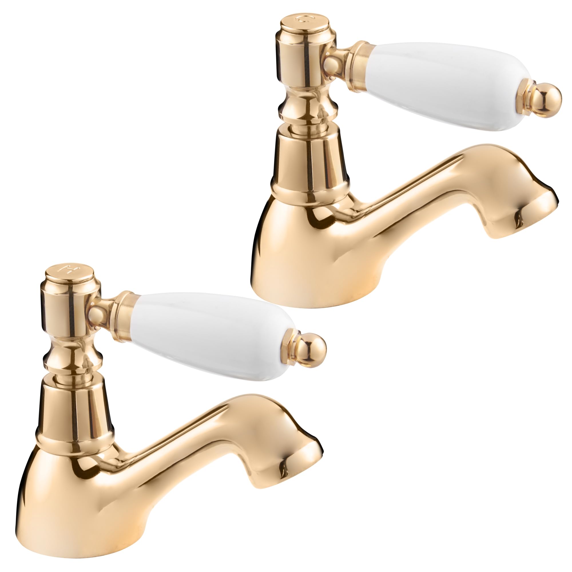 Deva GE01/501 Georgian Basin Taps in Gold - Pair of Traditional Brass Sink Tap - Single Hot & Cold Lever Handles Bathroom Toilet Washroom Ensuite Faucet – 12 Year Warranty