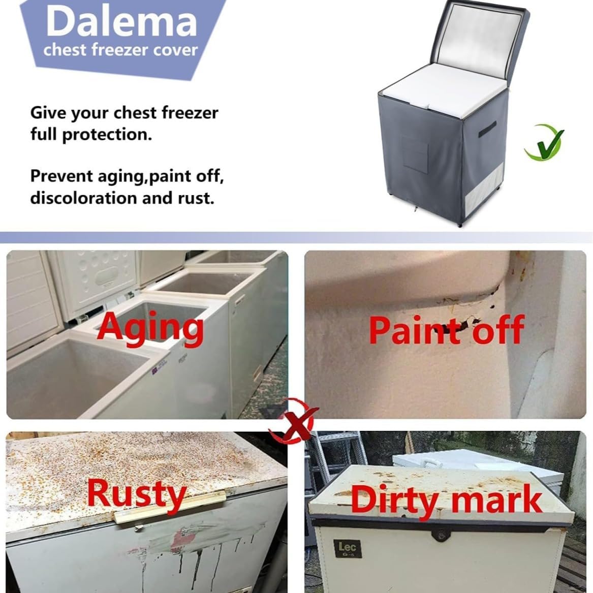 Outdoor Refrigerator Cover Heavy Duty Waterproof Freezer Protector with Zipper for Patio Camping and Outdoor Kitchens 33.46X25.00X22.04 Inch