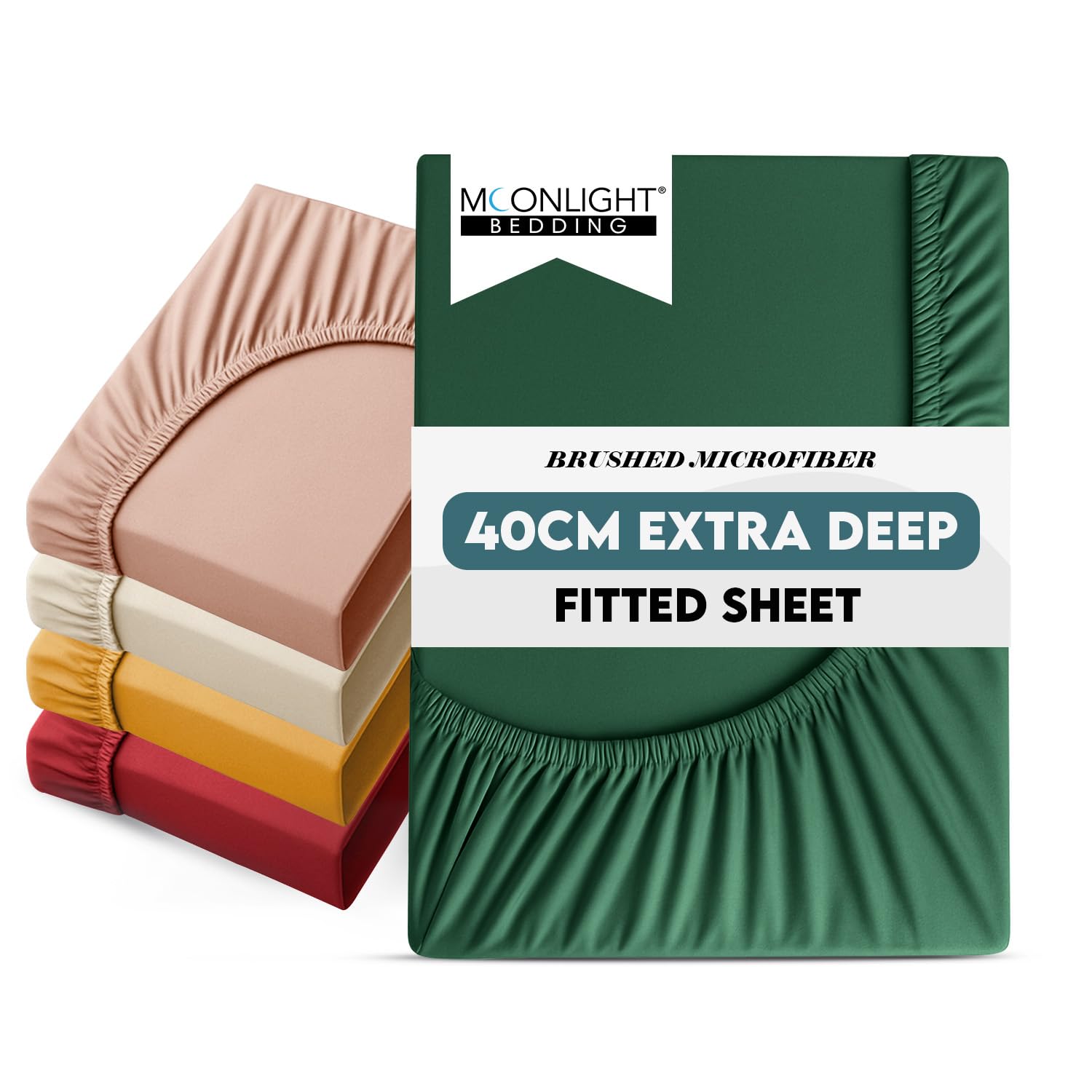 Moonlight Bedding Emerald Double Fitted Sheets 40 Cm (16 Inch) Extra Deep Pocket Fitted Sheets With Elastic Corners, Soft Brushed Microfiber Fabric, Breathable, Shrinkage & Fade-Resistant Bedsheets