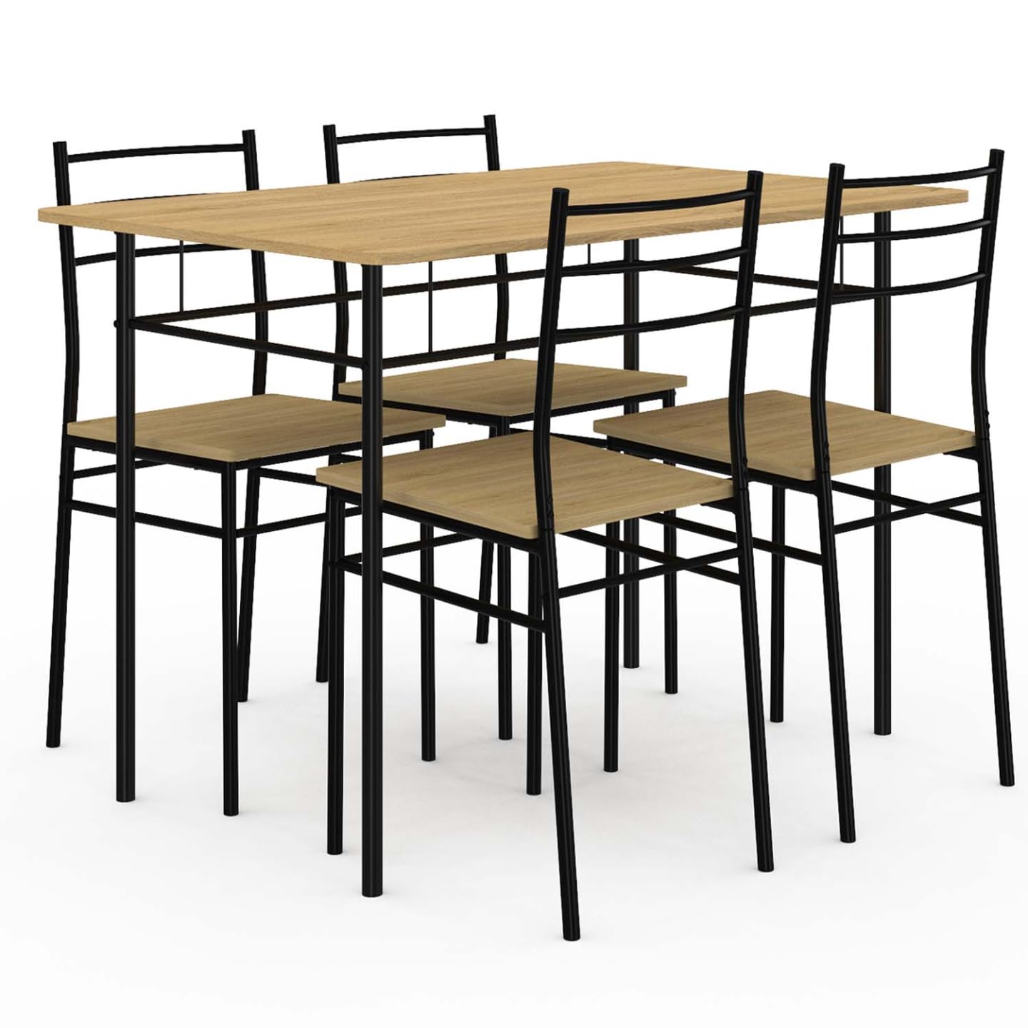 IDMarket - Ensemble Table Angie 4 Personnes + 4 chaises Bois et métal Noir