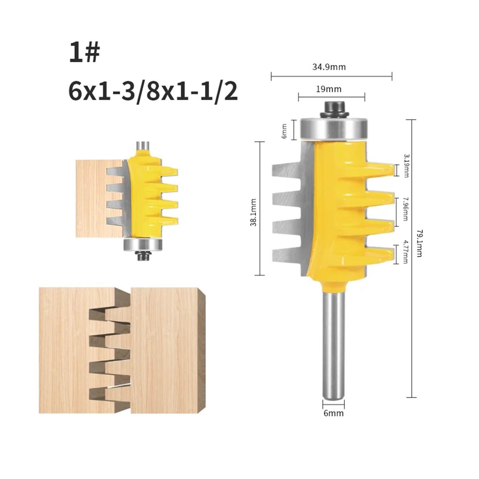Broca enrutadora de juntas 6MM, 6,35MM, 8MM, 12MM, 12,7 MM, cortadores aleación carburo tungsteno, fresa for carpintería, frontal madera, 1 ud(6x34.9x38.1)