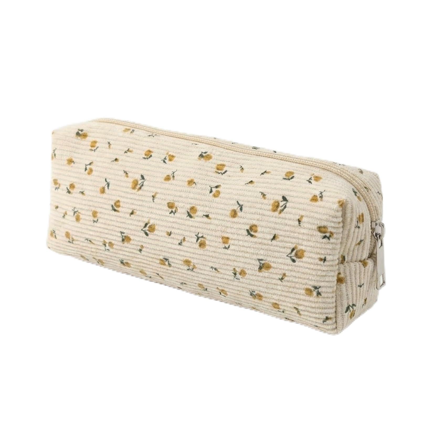 Cute Corduroy Floral Pencil Case - Large Capacity Pen Pouch & Portable Stationery Organizer Makeup Bag for School, College & Travel - Ideal for Girls, Boys, Teens & Women - Minimalist Fresh Style — image 1