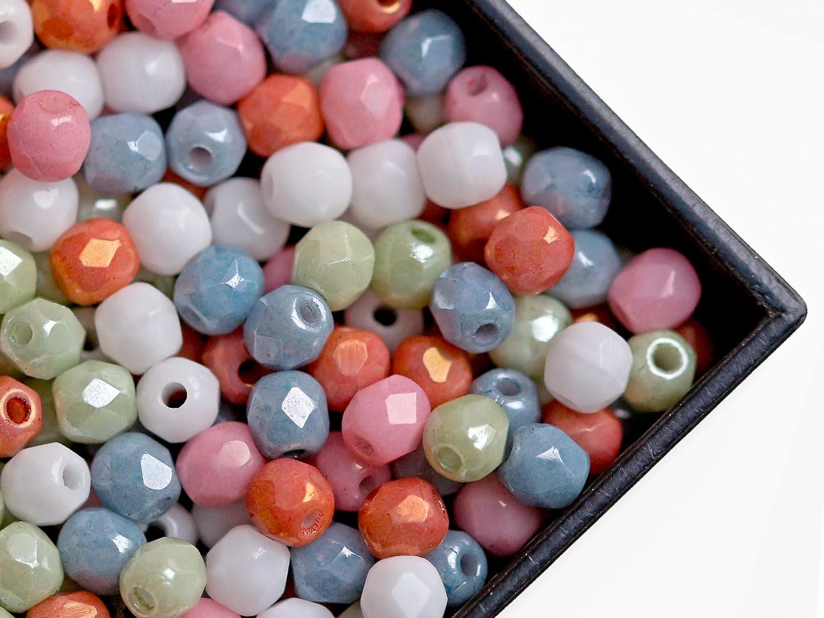 Perles polies à facettes 3mm en verre tchèque assortiment 5 couleurs pour bijoux