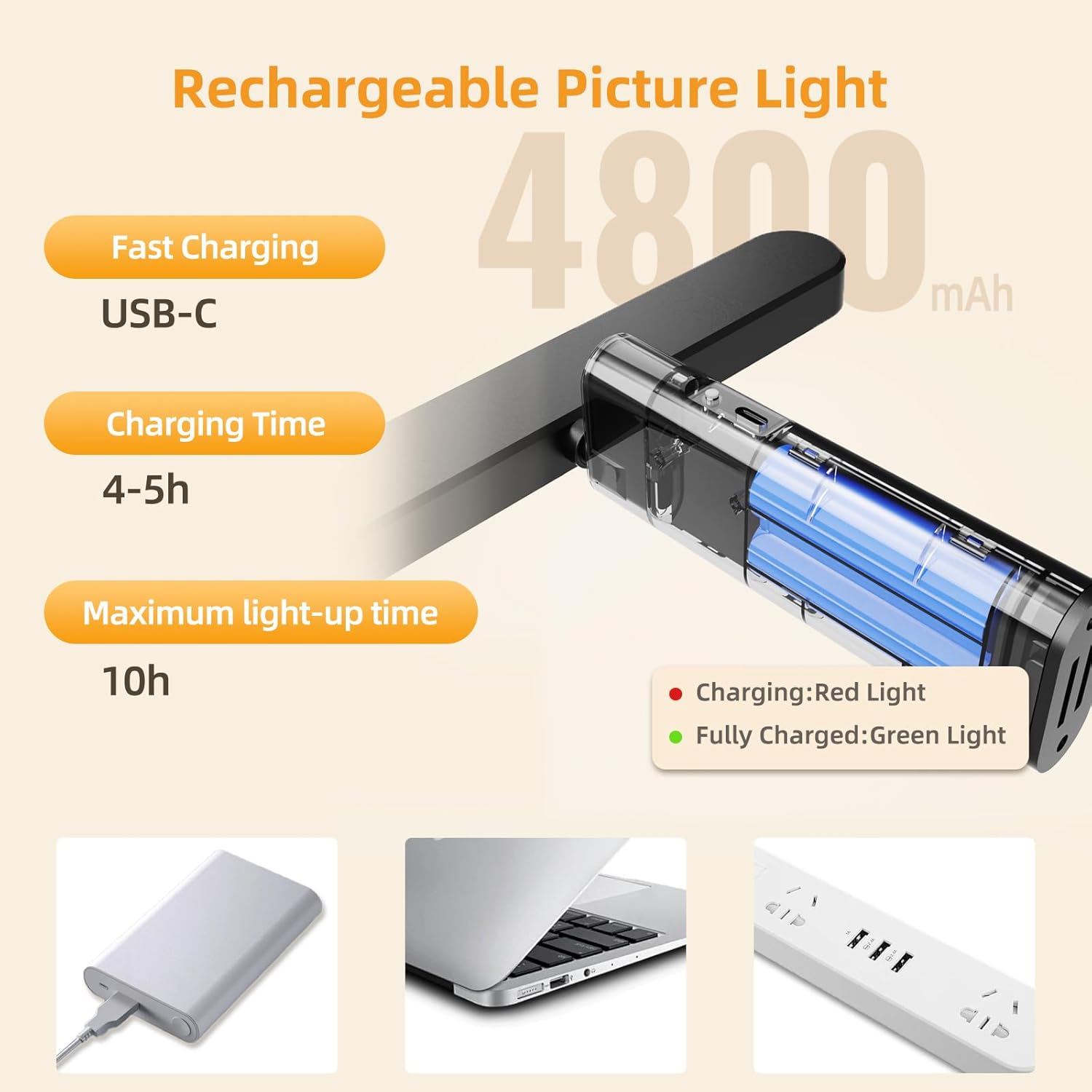 Picture Lights for Wall Battery Operated 4800mAh, 10inch Rechargeable Display Light with Remote/Rotatable, Dimmable/3CCT LED Art Cordless Lamp for Painting/Gallery Artwork/Portraits/Frame/Poster 2Pack