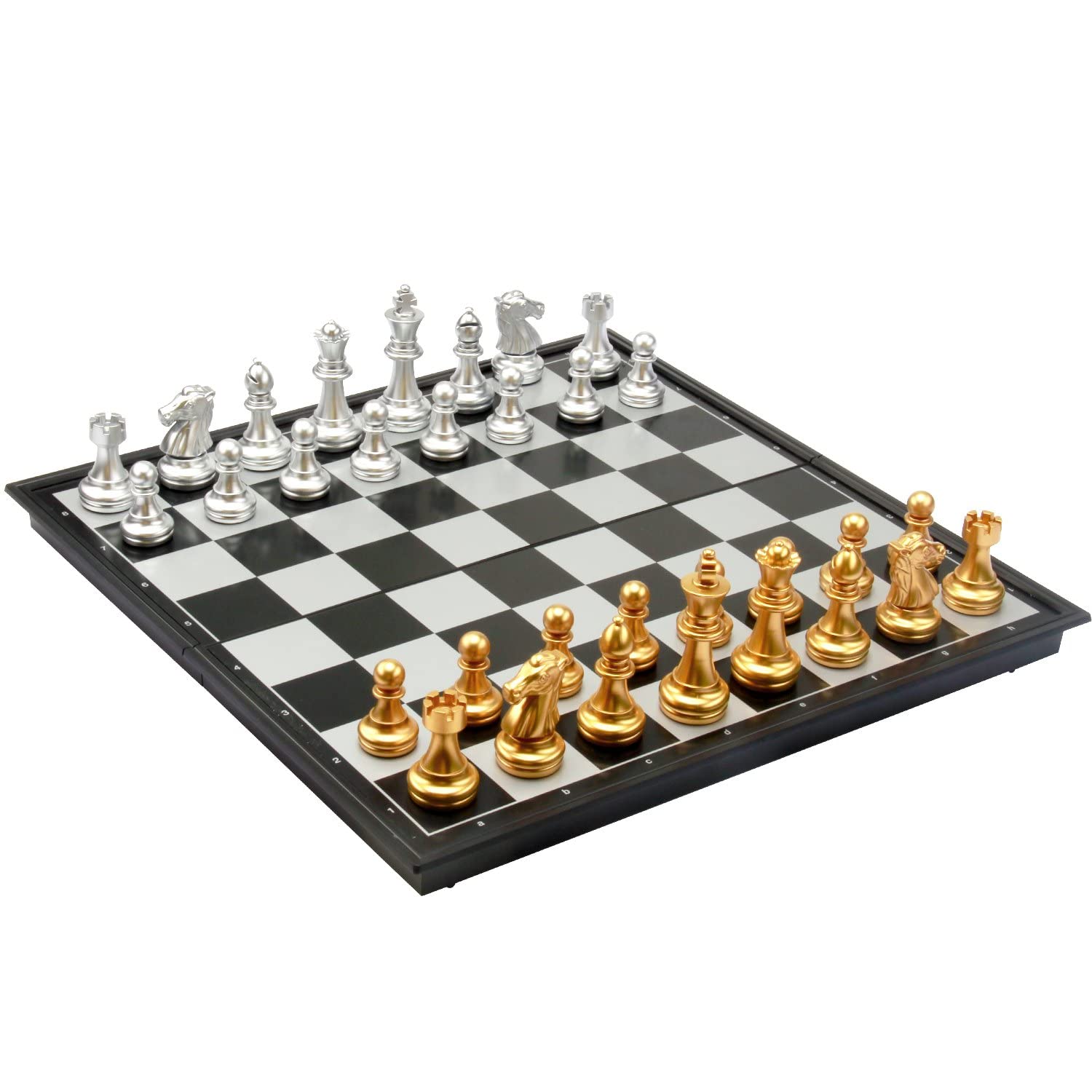 KASTWAVE Magnetic Chess Set, 12" Travel Folding Chess Board Portable Chess Game Gifts for Kids Adult Traveling (Gold Silver Chessman)