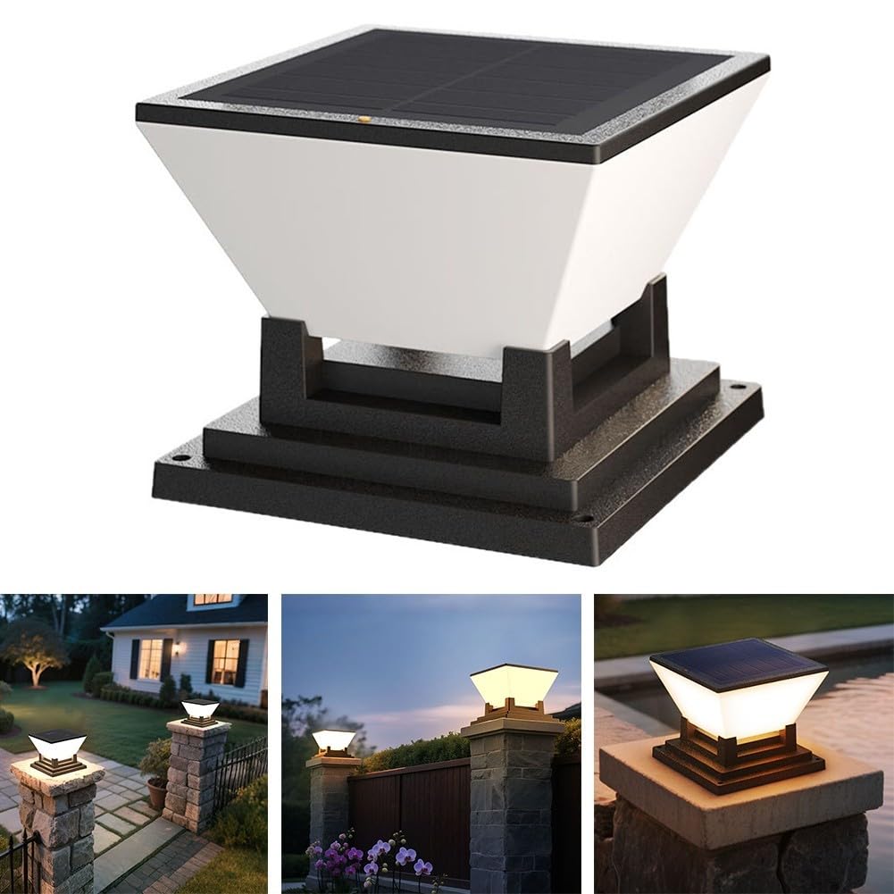 Colonne lumineuse LED à énergie solaire pour jardin, cour, porche, allée, IP65, en plastique ABS résistant aux intempéries, 3 températures de couleur, éclairage paysager extérieur, noir