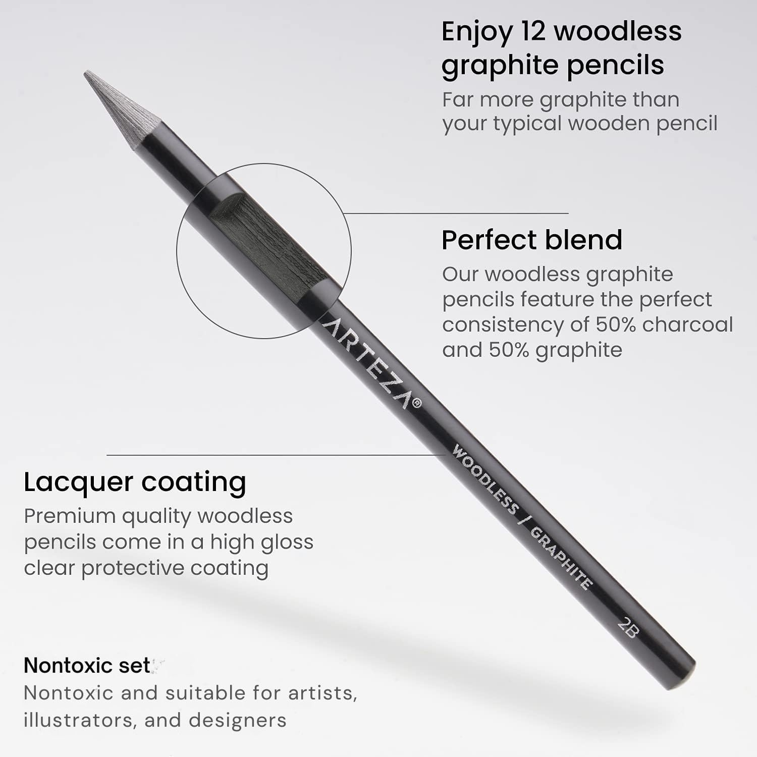 Amazon | ARTEZA ウッドレスグラファイト鉛筆 12本セット HB/2B/4B/6B