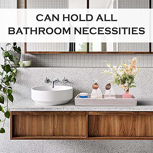 Rattan Vanity Tray For Dresser Tops White Napkin Holder For Bathroom 17 X 6 X 2 In Toilet Paper Baskets For Bathroom Bins Candle Trays Toilet Tank Basket Woven Guest Towel (17" X 6" X 2", White Wash) #TOP6
