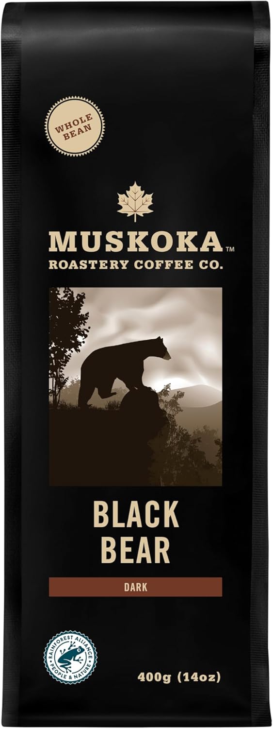 Muskoka Roastery Coffee, Black Bear, Dark Roast, Whole Bean Coffee, 400g