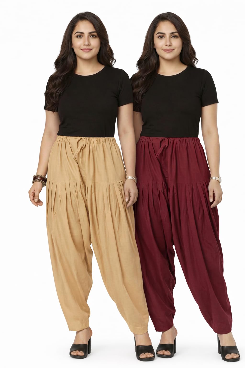 white tulips Cotton Patiala Salwar for Women | 100% Pure Cotton Readymade Patiala Pant | Free Size Adjustable Waist | Patiyala Salwar | Patiala Combo Pack | Pack of 2-picture-27