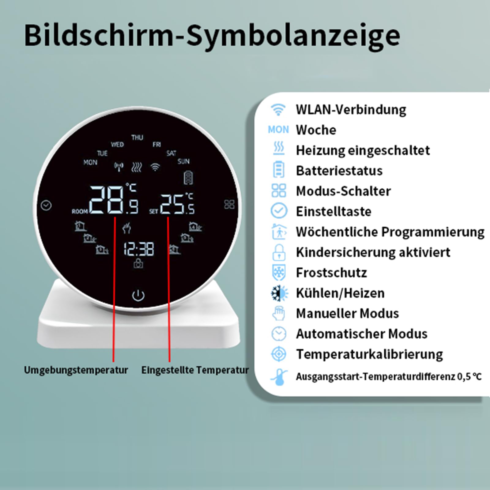 Thermostat Fussbodenheizung Smart für Wasser Fußbodenheizung und Gaskessel | Mit Empfänger Digital Kühlen/Heizen Wlan Programmable Tuya Smart Raumthermostat Boiler/Wasser fur Alexa/Google Assistant,3A