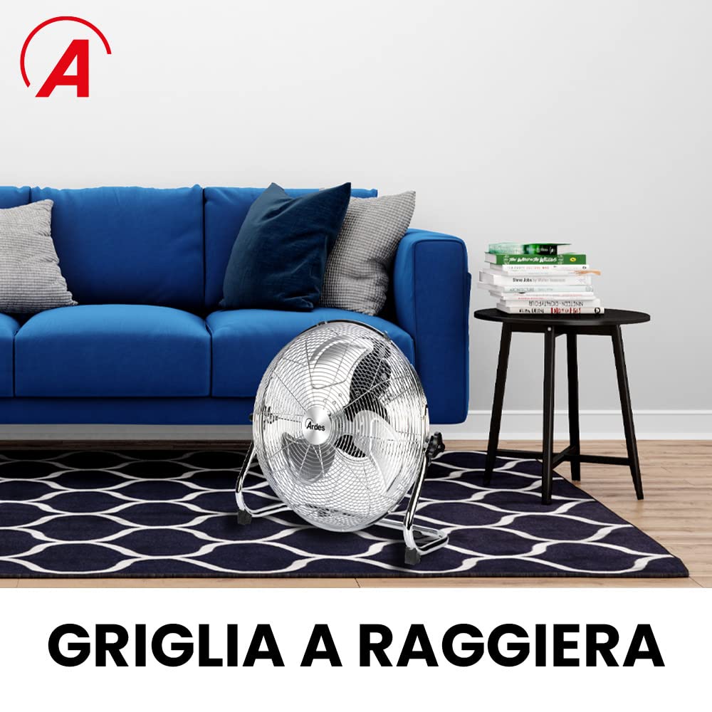 ARDES Bodenventilator BOXCHROME 40 - 3-stufiger Chrom Ventilator Mit 40cm Durchmesser