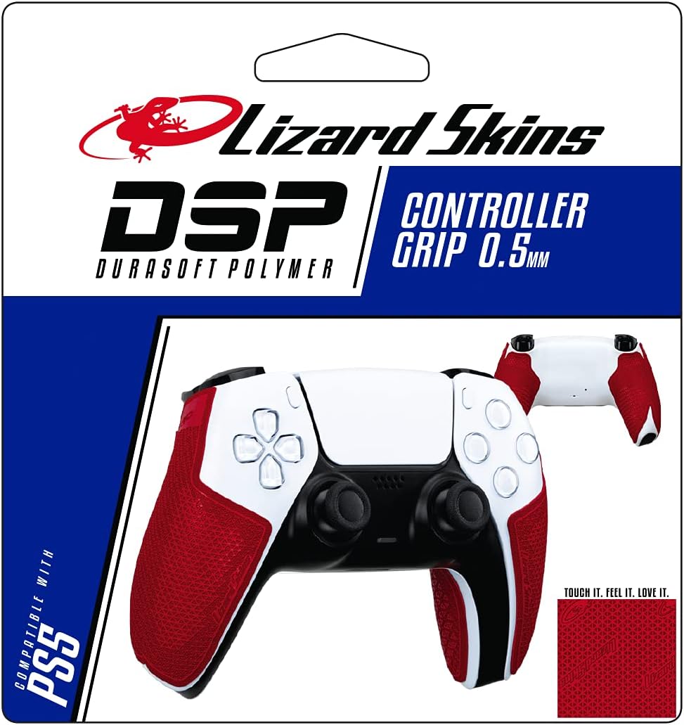 Lizard Skins PS5 Controller Grip – 0.5mm DSP Playstation 5 Grip - Easy to Install PRE Cut Pieces - 10 Colors (Crimson RED)