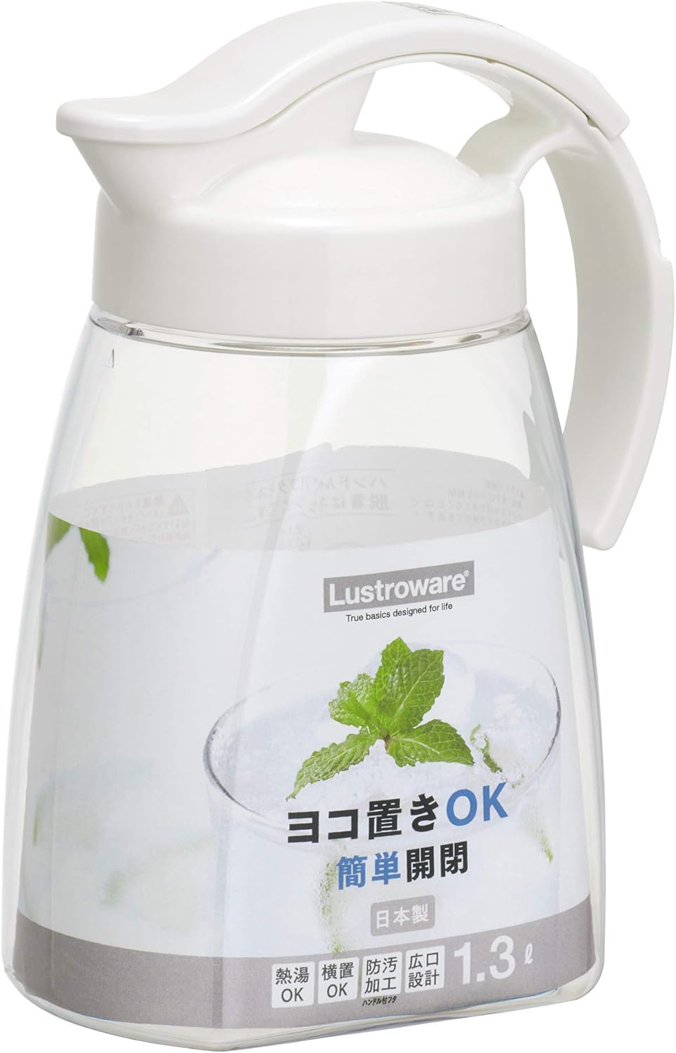 岩崎工業 日本製 冷水筒 ピッチャー 麦茶 ポット 耐熱 横置き ワンプッシュ 熱湯可 パッキン付き タテヨコ スライド 1.3L K-1261NW
