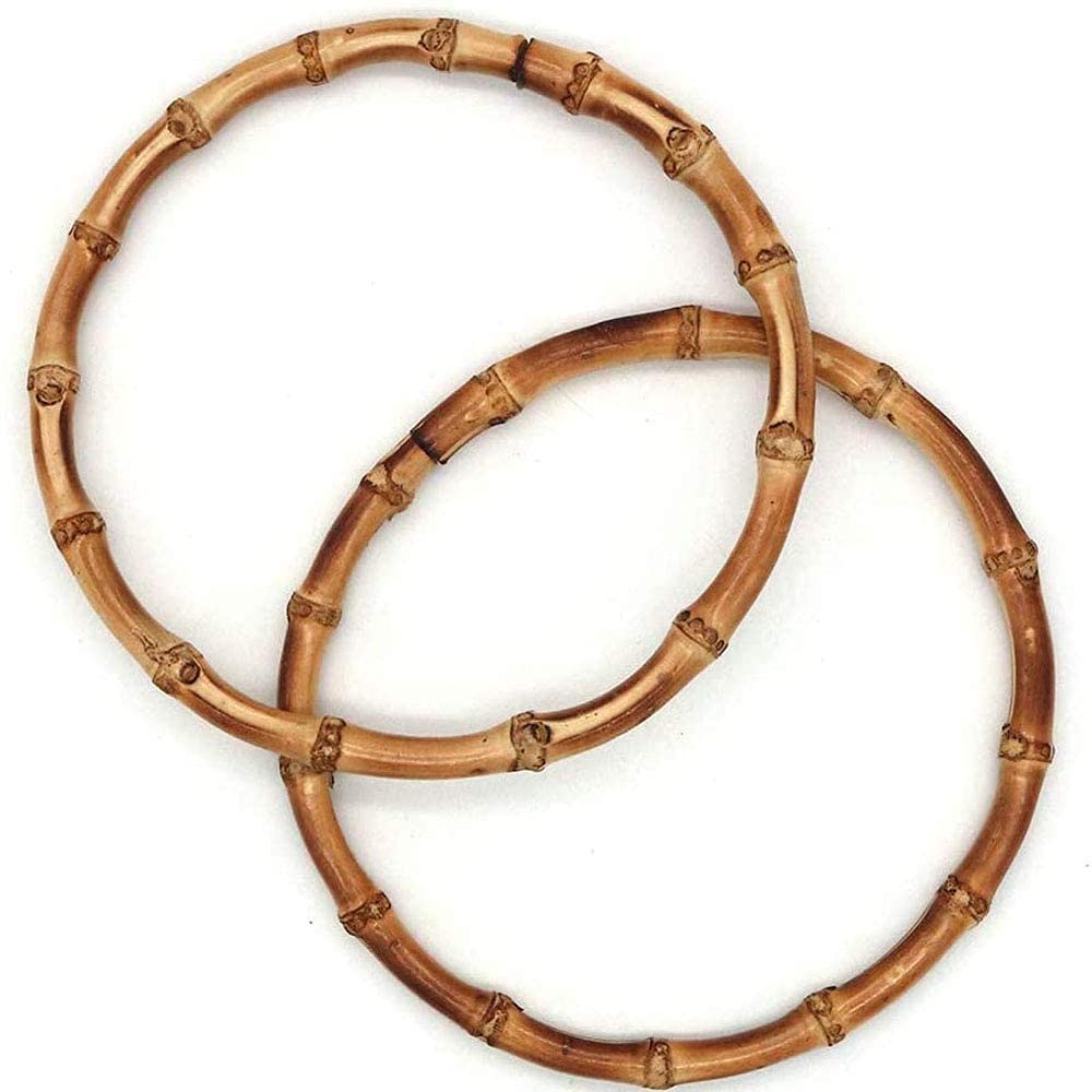 POFET 2PCS Round 6'' Diameter Bamboo Purse Handbag Handles for Handcrafted Handbag DIY Bags Accessories (6 inch)