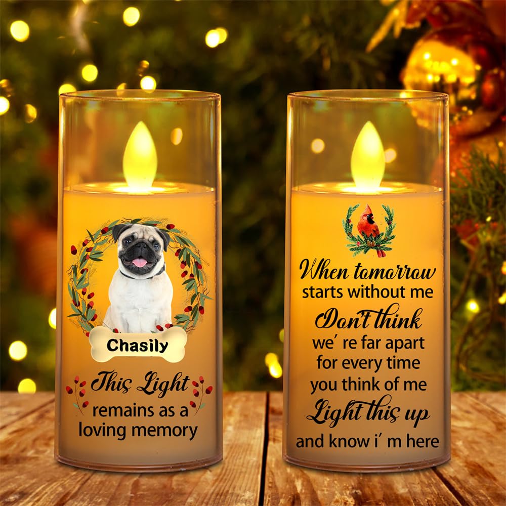 Reyrijf Personalized Dog LED Candle Lamp, Custom Photo Dog Memorial Candle, White Plastic, Paw and Heart Pattern, Battery Operated, Indoor Use