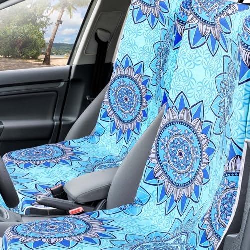 Image of Hahafelt 2 Pack Car Seat Towel Cover with Storage Bag, Blue Mandala