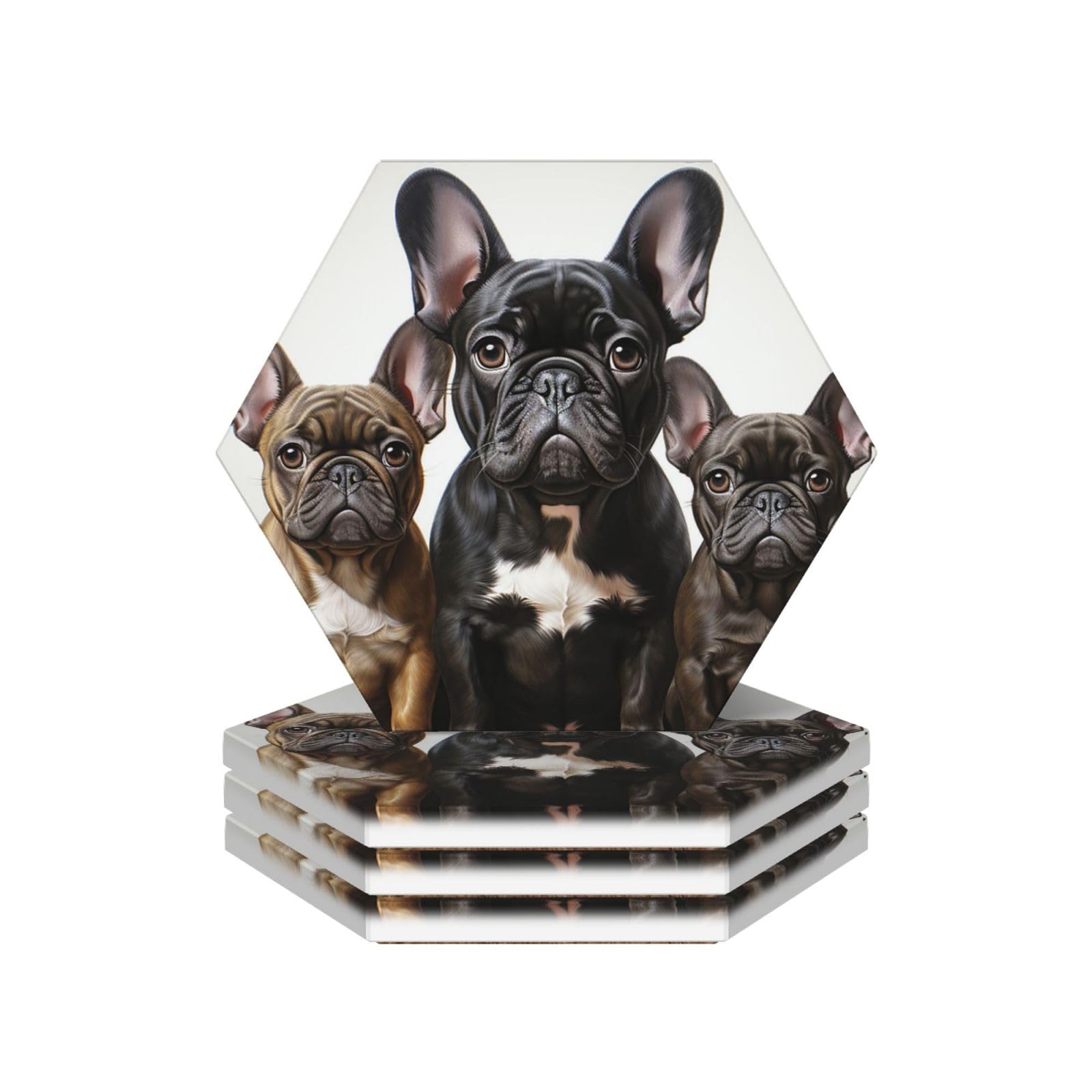 Drink Coasters Set of 4 Ceramic Coaster French bulldog puppies Coasters for Drinks Cups Mugs Mat Pads Absorbent Non-Slip Decorative Cup Coaster for Coffee Table Kitchen Bar Home Decor