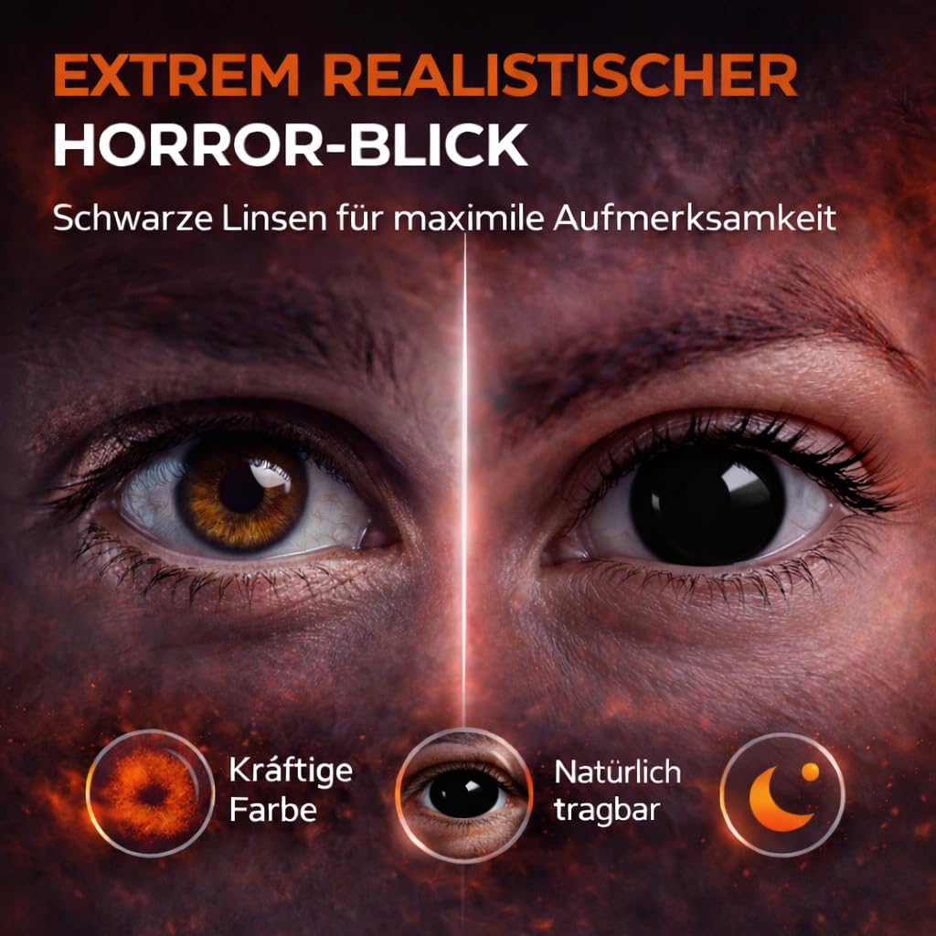 Lentes de contacto de color negro y lentes de contacto certificados - Lentes de contacto diarios espeluznantes para Halloween y Carnaval - Sin receta - Vampiro y Drácula (Negro)