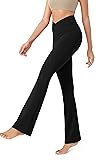 ODODOS Women's Cross Waist Flare Yoga Pants with Hidden Pocket, Sports Bootleg Athletic Bootcut Workout Pants -Inseam 31', Black, Medium