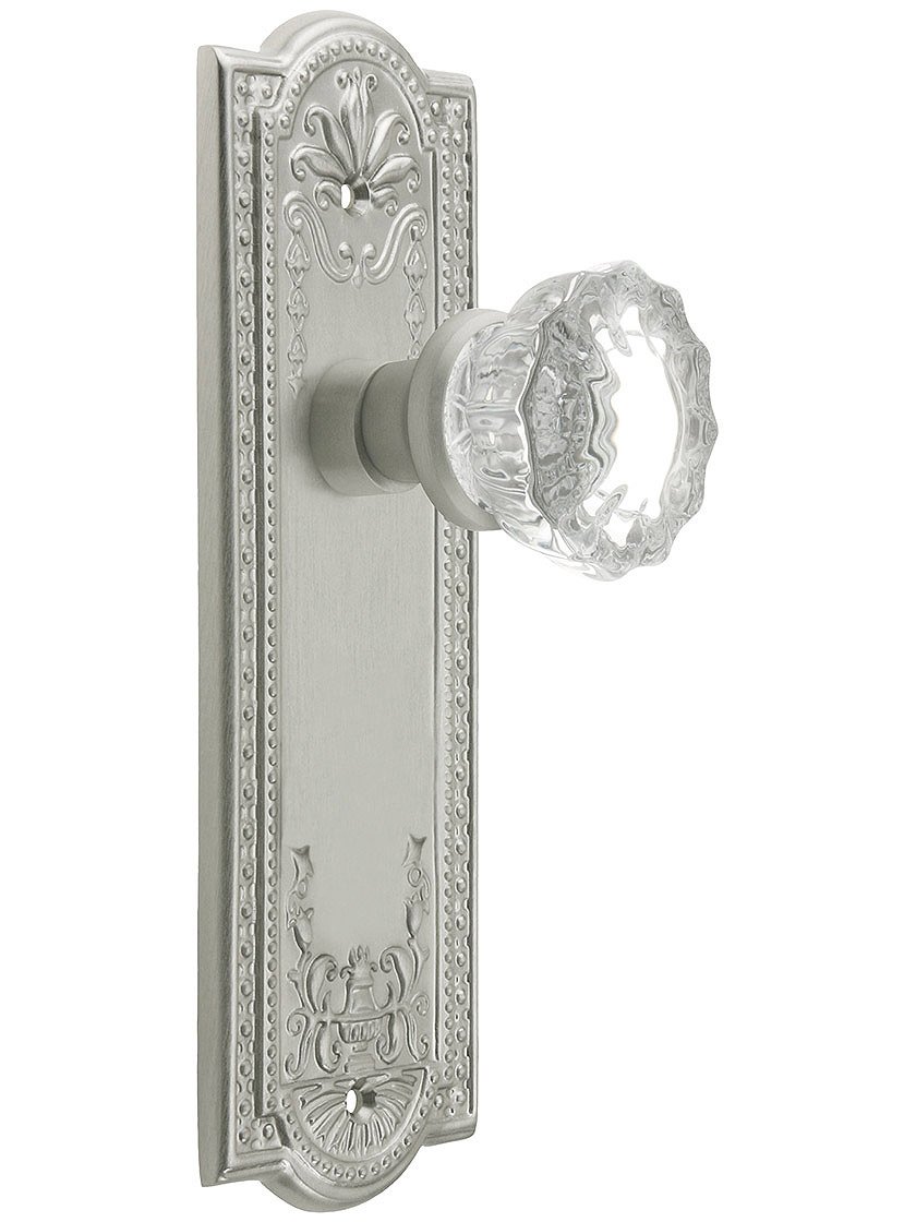 Nostalgic Warehouse 701839 Meadows Plate with Crystal Glass Knob, Privacy - 2.375", Satin Nickel