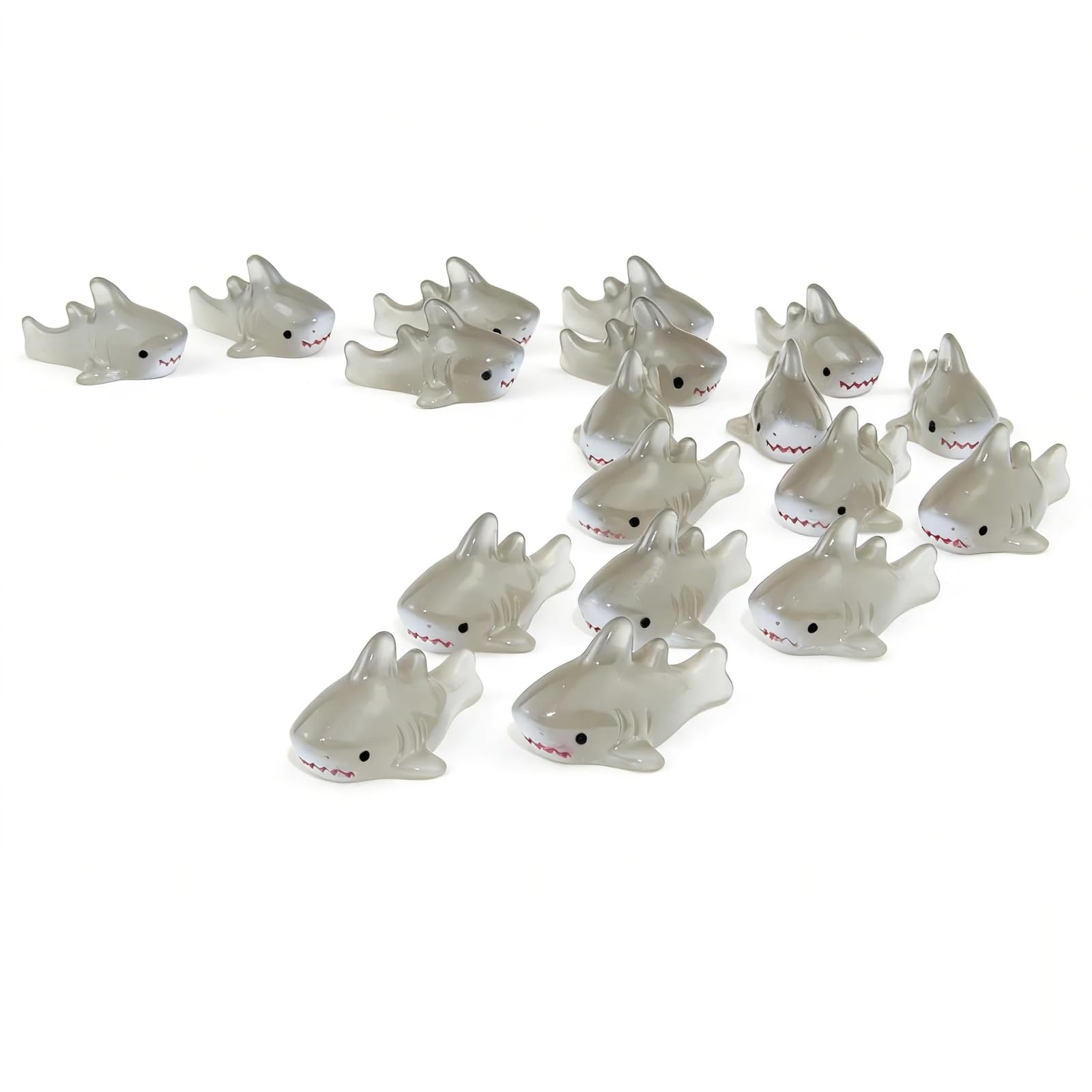 NORXUAZE 18Pcs Glow in Dark Mini Resin Shark Figurines - Luminous Sea Animals for Terrarium Decor, Fairy Garden, Aquarium, Small Resin Animals Fish with Storage Box