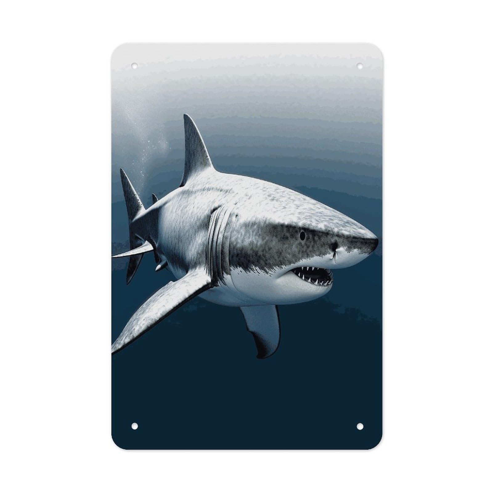 Btcowzrv Style 3D Shark Fish Metal Tin Sign Wall Decor Hanging Plaque