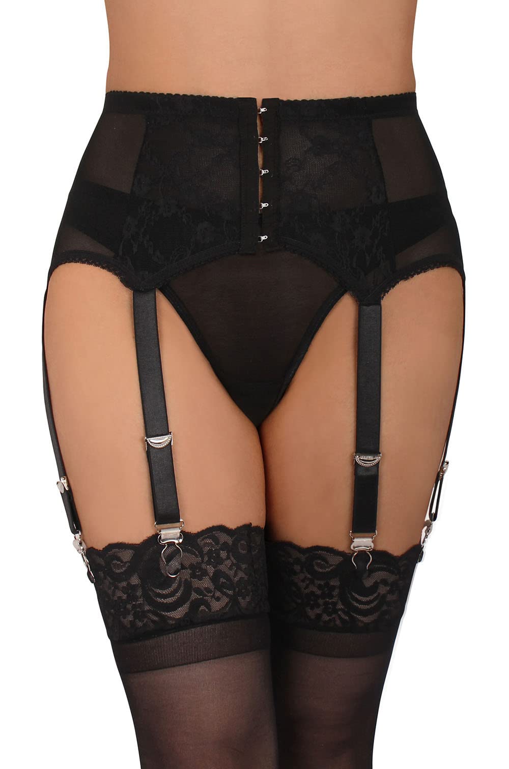 IMOMOTOGarter Belt Thong Set for Thigh High Stockings Lace Plus Size Socks Suspender for women with 6 Vintage Metal Clips