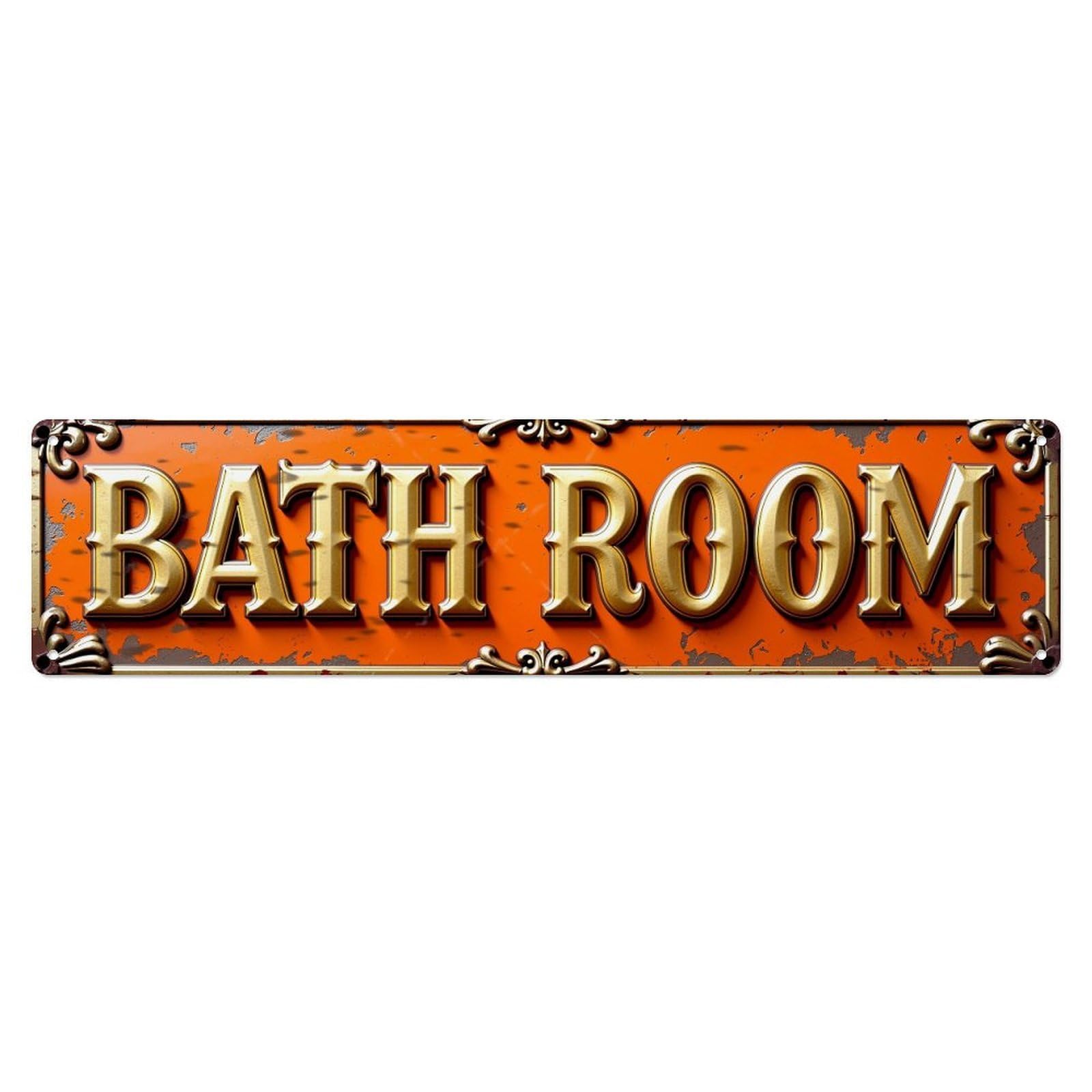 Jdyaojiesheng Vintage Ornate Gold Lettering On Orange Background Tin Sign Retro Metal Wall Decor Metal Poster, Home Bar Garage Farmhouse Cafe Wall Art Decoration 4X16inch