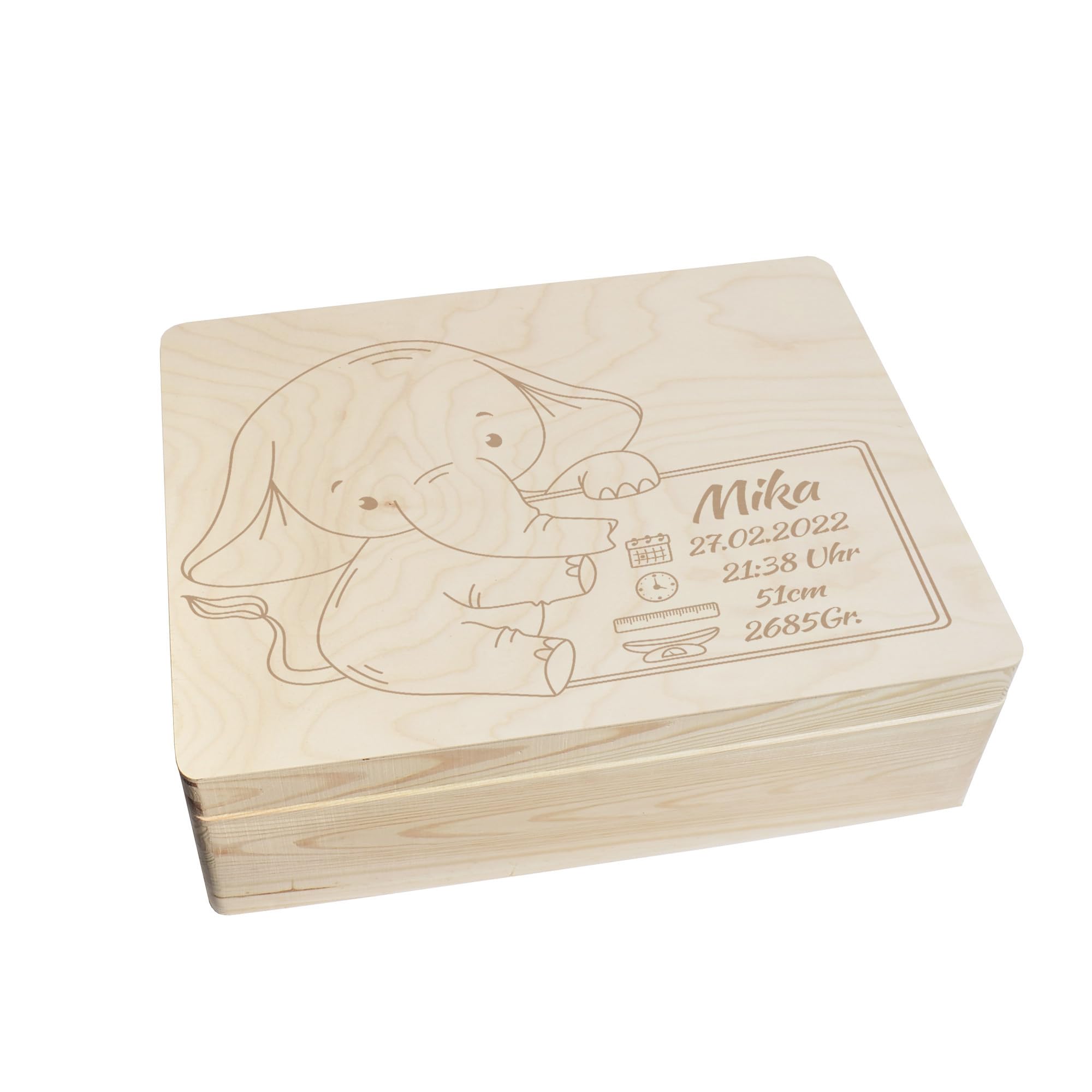 Scatola dei ricordi personalizzata per neonati e bambini con incisione elefante, scatola in legno per bei ricordi, 40 x 30 x 14 cm