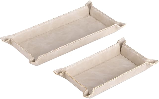 Navaris Faux Leather Tray Set - 2 Valet Organiser Trays for Bedside Table, Night Stand, Desk - Store Keys, Change, Wallet, Phone, Glasses - Beige