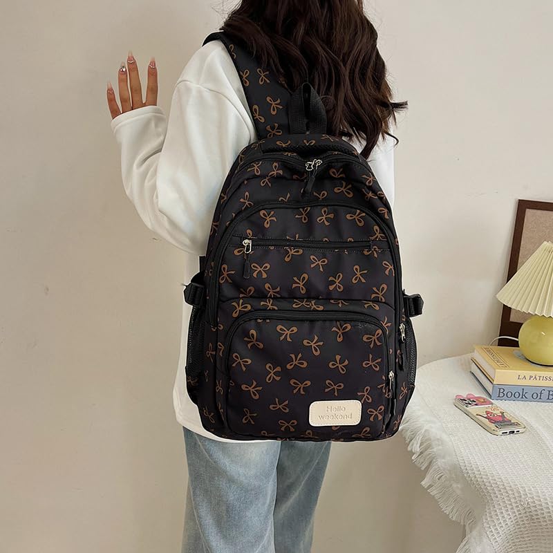 Cute Backpack With Lunch Box Teens Kawaii Bow Backpack (Black)3