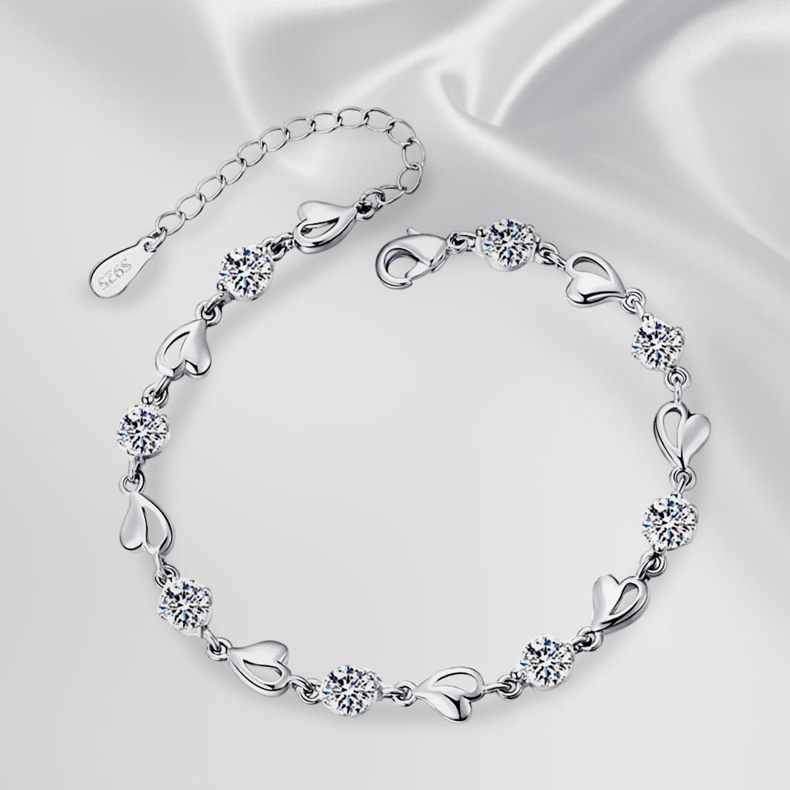 VGWON Braccialetto a cuore in argento sterling 925 per donne ragazze - Regali di compleanno e Natale per lei - Viene fornito con una scatola regalo e una cartolina di auguri