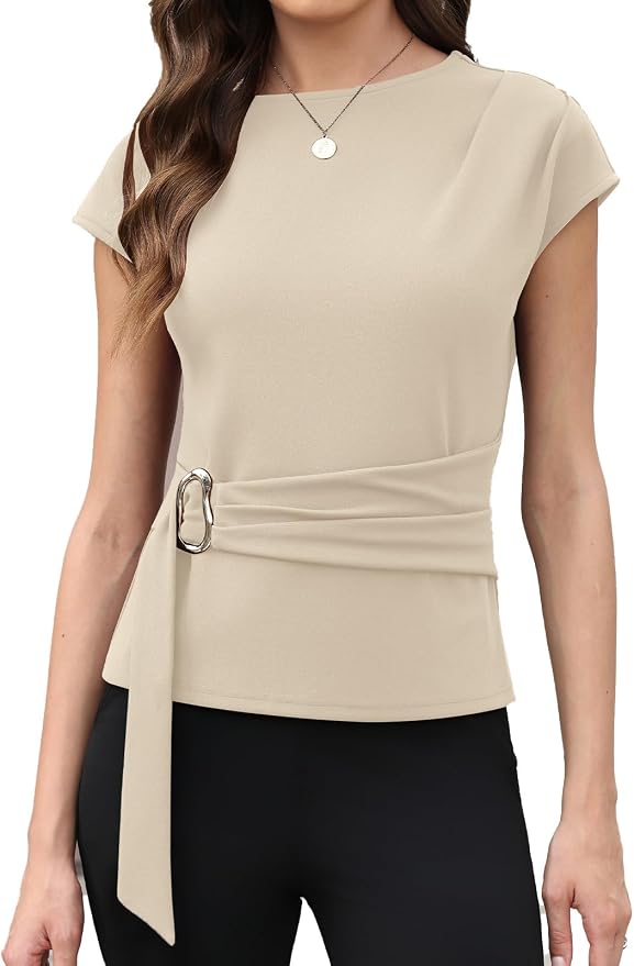 Agenlulu Women's Blouses Dressy Cap Sleeve Boat Neck Work Shirts Bu...