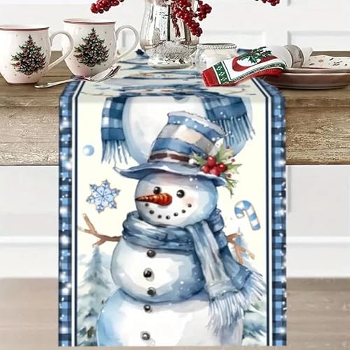 Christmas Winter Snowman Table Runner Christmas Tablecloth Linen Holiday Xmas Tablecloths for Kitchen Dining Room Study Room Table 13x72 Inch