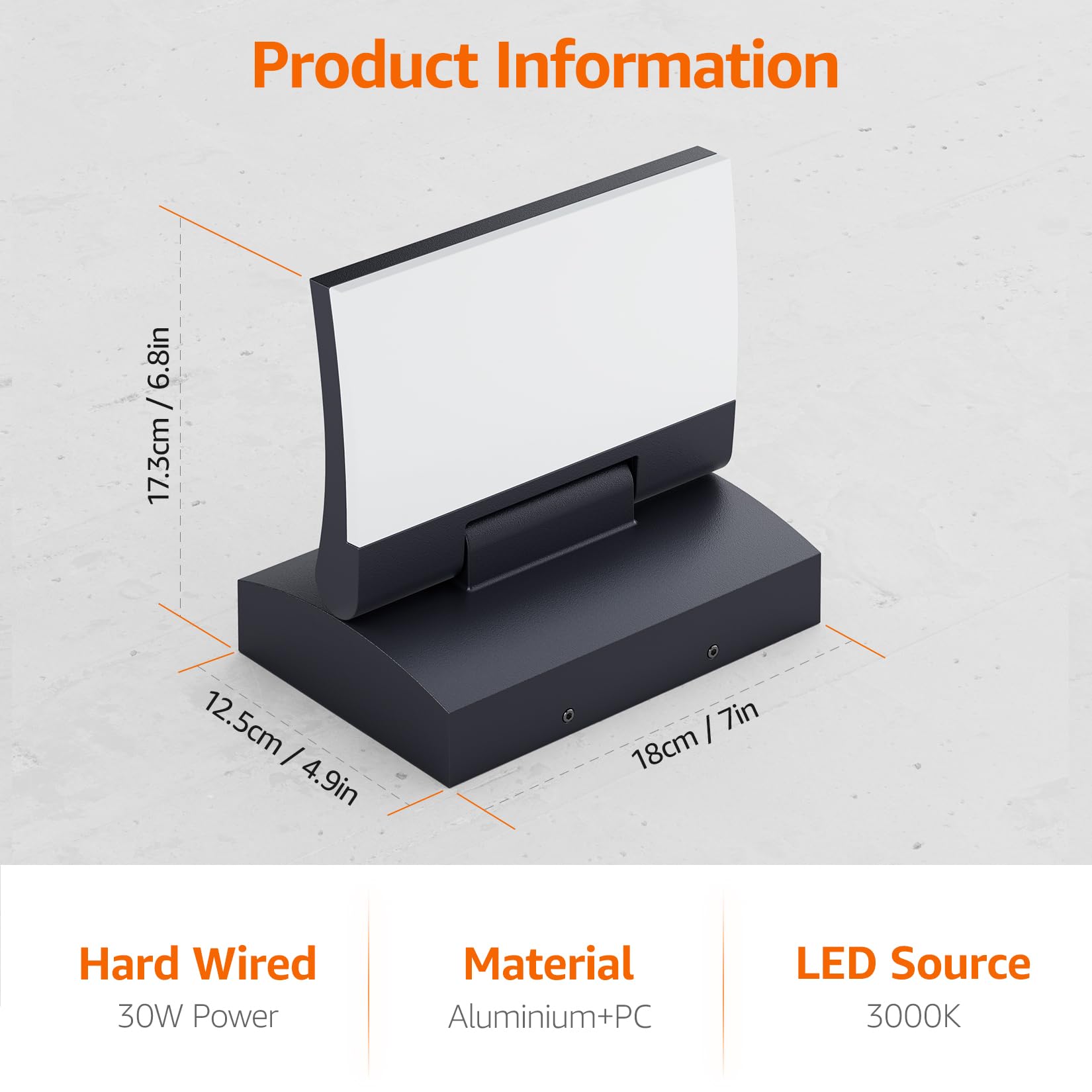 K-Bright Lámpara de Pared LED 30W Exterior/Interior, Antracita,3000K | Panel orientado 180°con protección IP65, Aluminio + PC, 144LED 2000lm para exteriores e interiores (Entrada, terraza, jardín)
