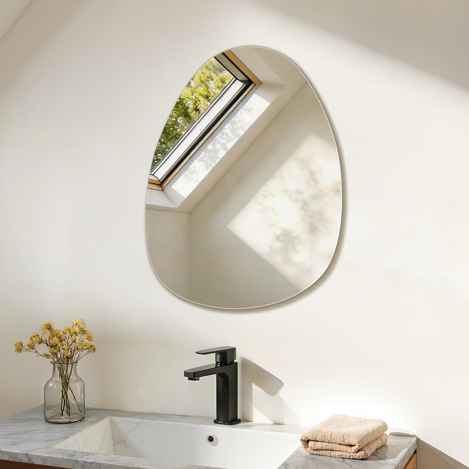 S'AFIELINA Specchio da bagno asimmetrico 45 × 60 × 1,0 cm, specchio decorativo irregolare rotondo da parete per decorazione domestica, ingresso, bagno, camera da letto, soggiorno