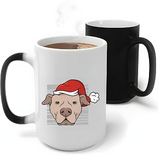 Christmas Gift for Pet Lovers Pit Bull Dogs Head Wearing Santa Hat 11oz 15oz Color Changing Mug