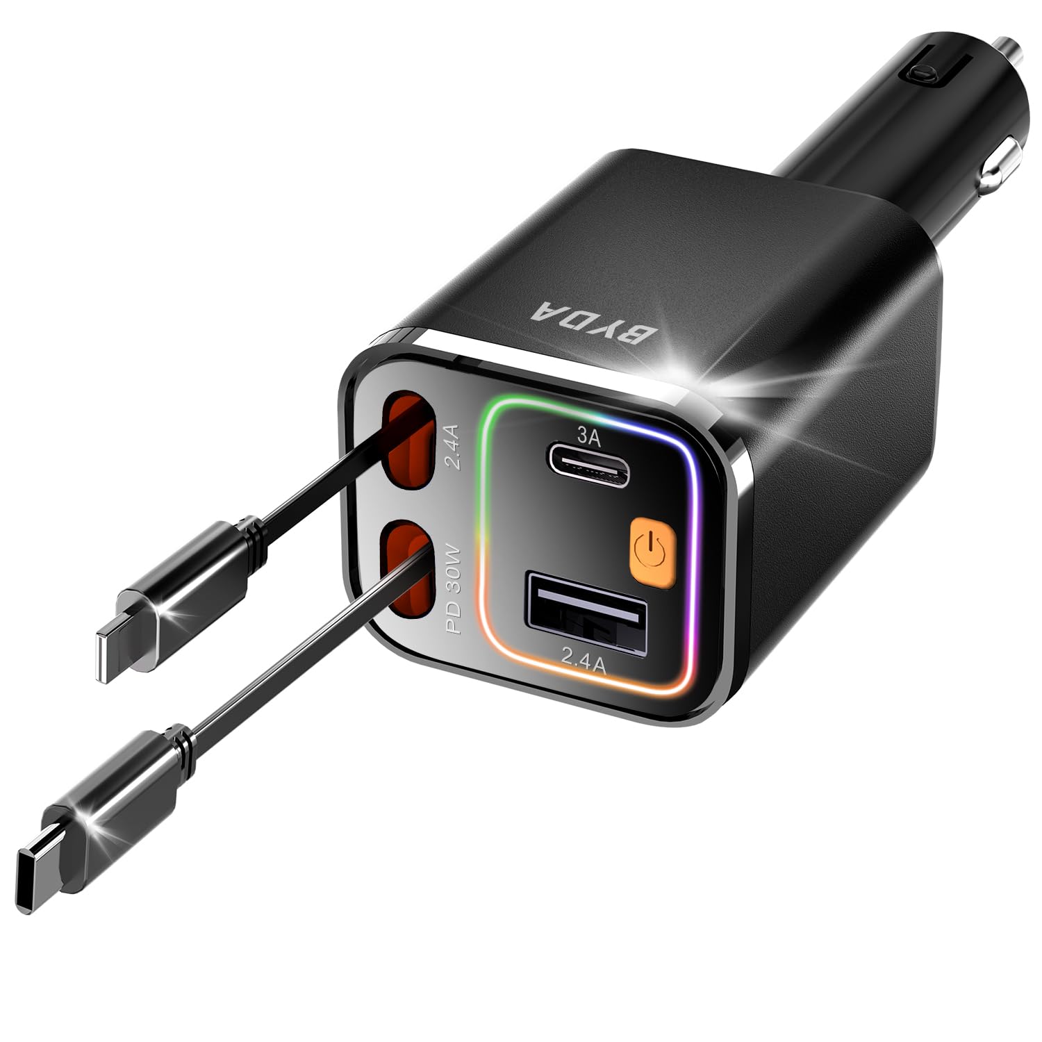 4 in 1 Retractable Car Charger,69W Car Charger USB C,Cigarette Lighter Adapter,Fast Charging for iPhone 16/15/14/13/12/11 Android,Galaxy,iPad,Pixel (Black)