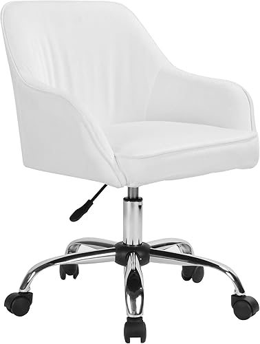BELLEZE Silla de escritorio ergonómica de oficina moderna con diseño de respaldo medio, asiento de terciopelo acolchado grueso y soporte lumbar