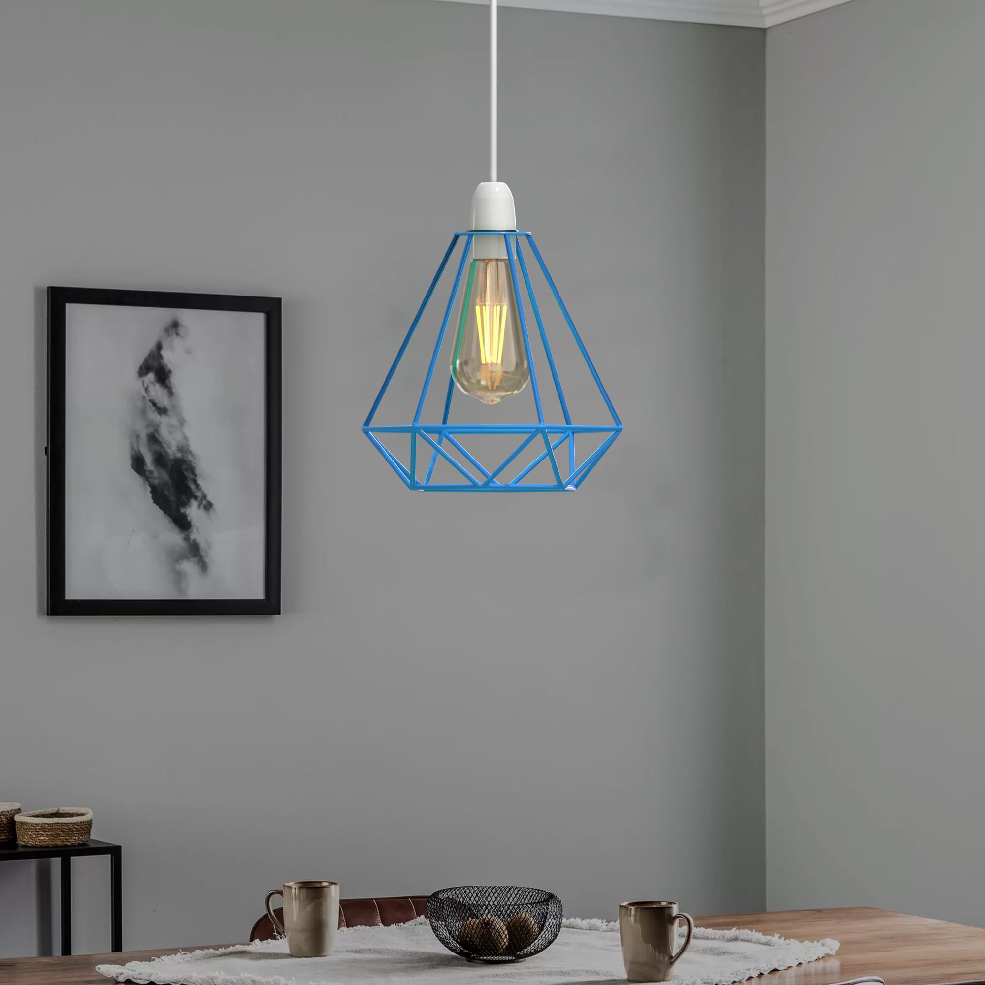 Moderne schwarze geometrische Decken Pendelleuchtenschirme, Drahtkäfig Lampenschirme - Bild 10 von 48