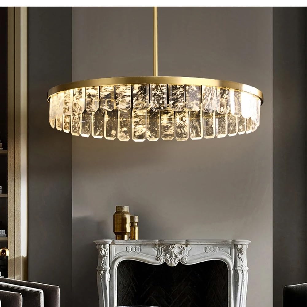 ASerZenith Luxury Misty Crystal Copper Ceiling Chandeliers Led Lustres Hanging Lamps Modern Home Decoration Lights For Dining Room Decor(White Light-105Cm)