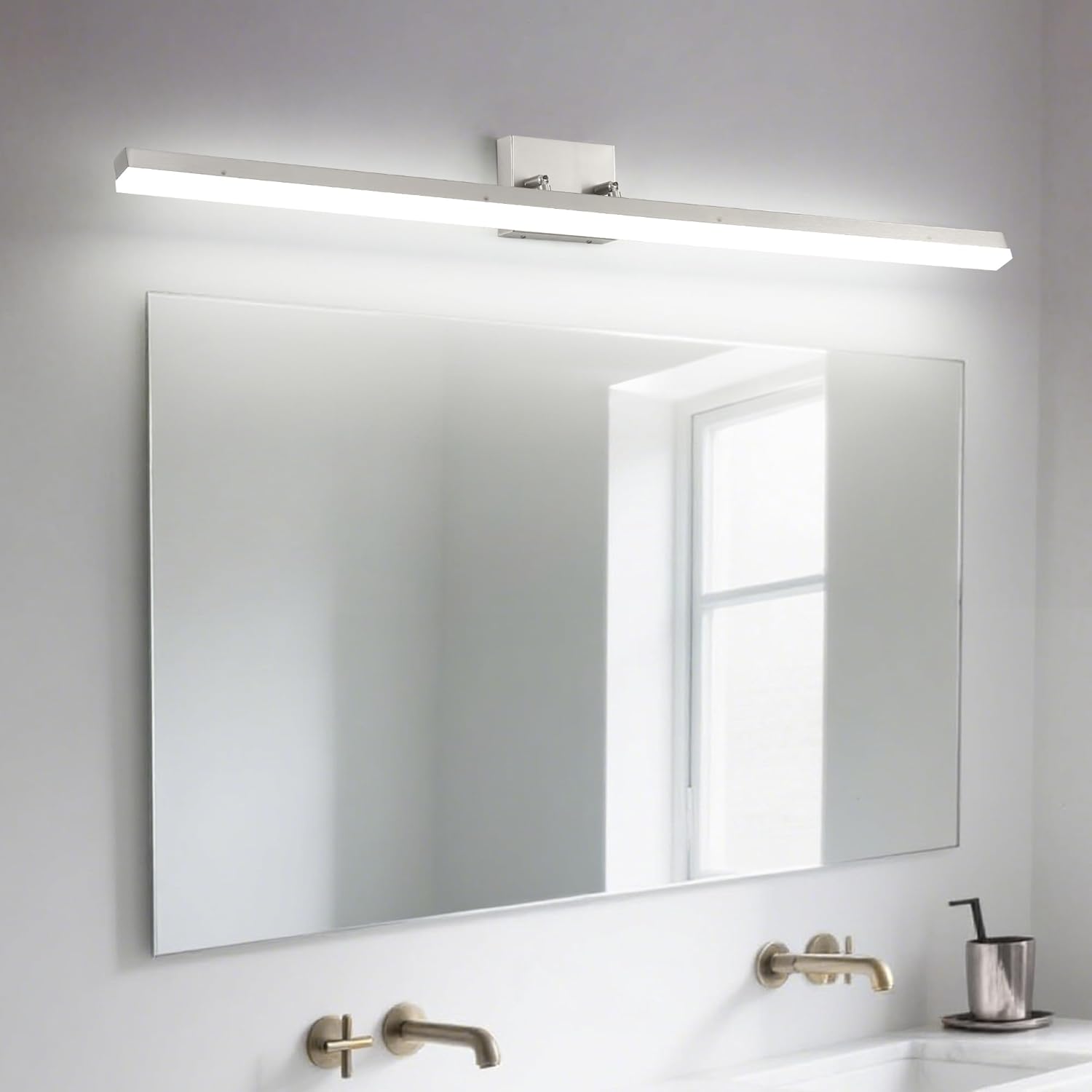 36 inch LED Modern Bathroom Vanity Lighting Fixtures Over Mirror, Brushed Nickel Adjustable Makeup Vanity Light Bar Dimmable 36W 5000K Cool White