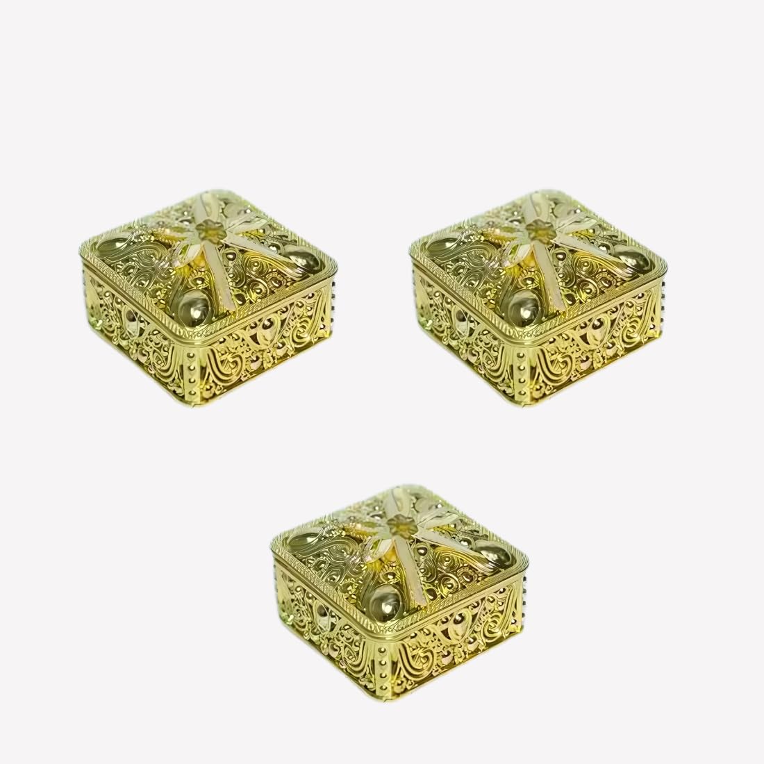 Buy JABOO Golden Square Decorative Gift Boxes with Dome Lid | 3 Pc