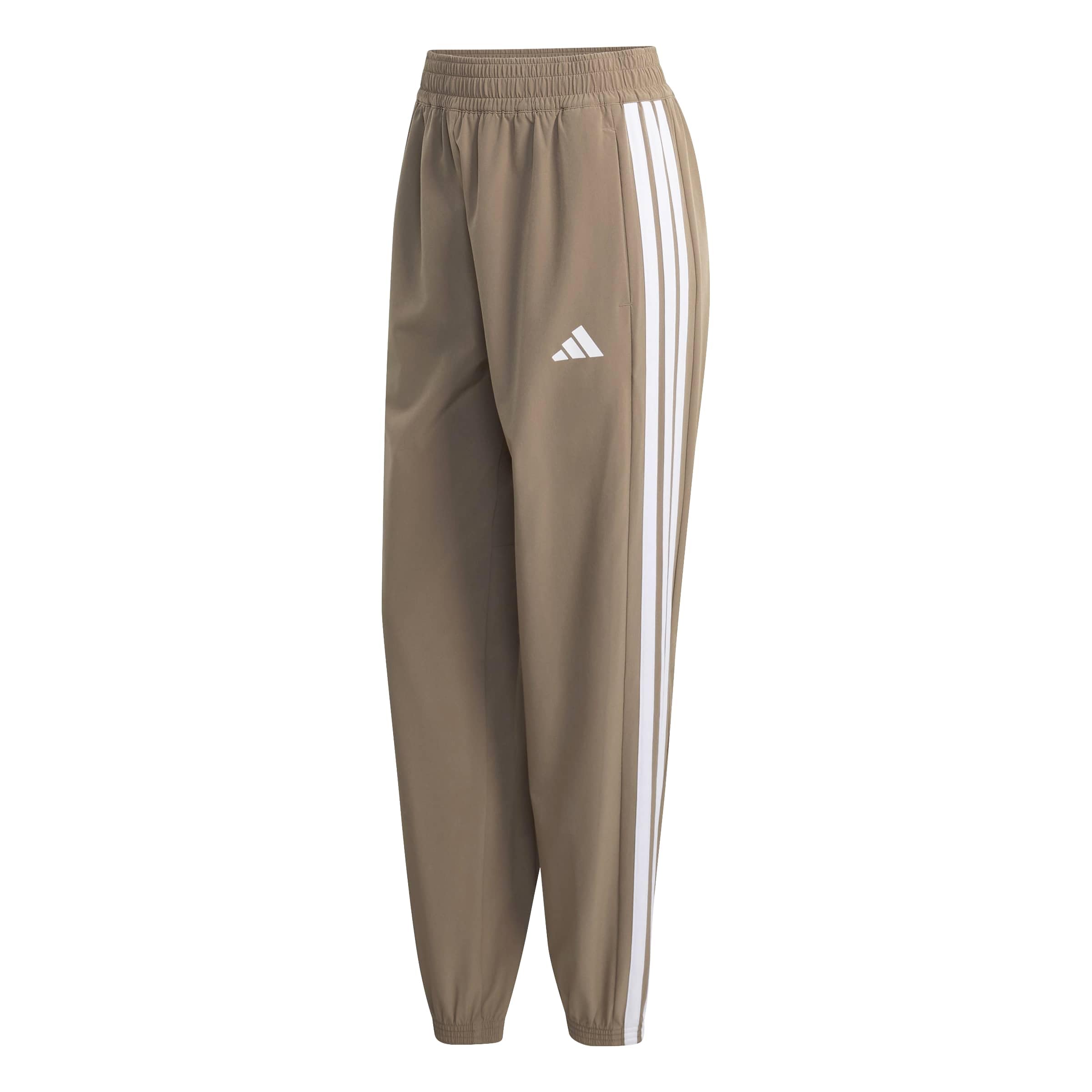 adidas Women's Train Essentials 3-Stripes Woven Pants, Khaki Six, L