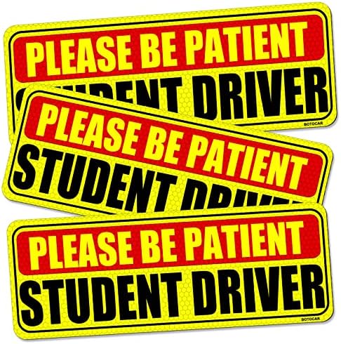Botocar Student Driver Sticker Magnet for Car, Please Be Patient Student Driver Magnet, Magnetic New Driver Magnet for Car, New Drivers Vehicle Safety Sign, Yellow Large Bold Text 10 X 3.5 Inch
